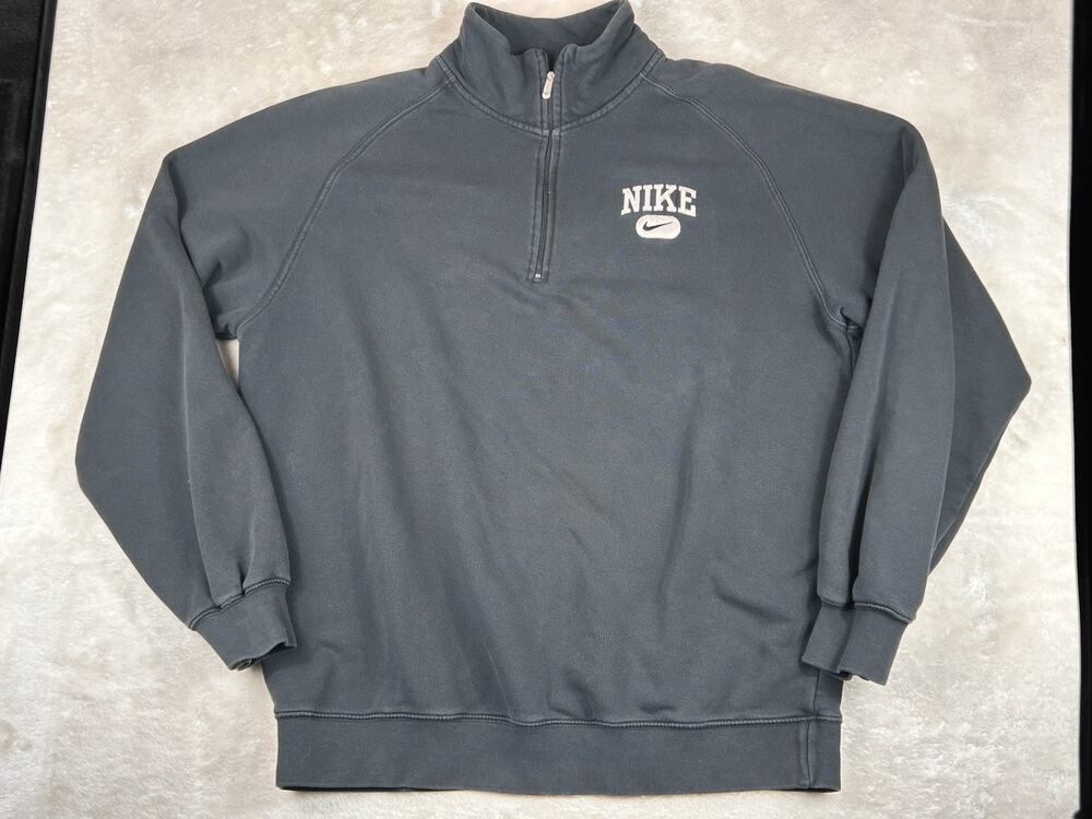 Nike 1/4 Zip Pullover Men’s Sz XL Faded Black Mock Neck Patch Logo Cotton Blend
